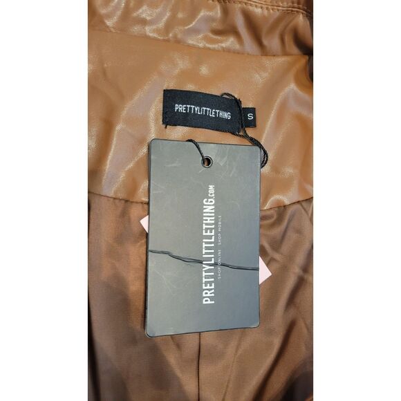 PrettyLittleThing Toffee Vegan Leather Oversized Dad Blazer - Picture 3 of 4
